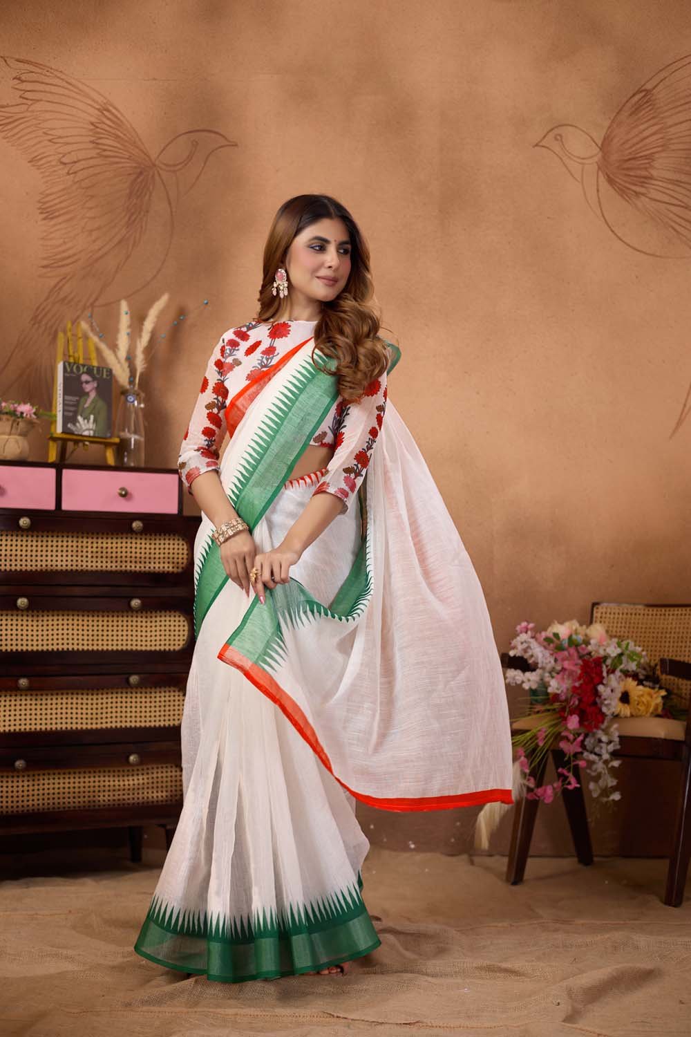 Tiranga Linen Saree with Blouse