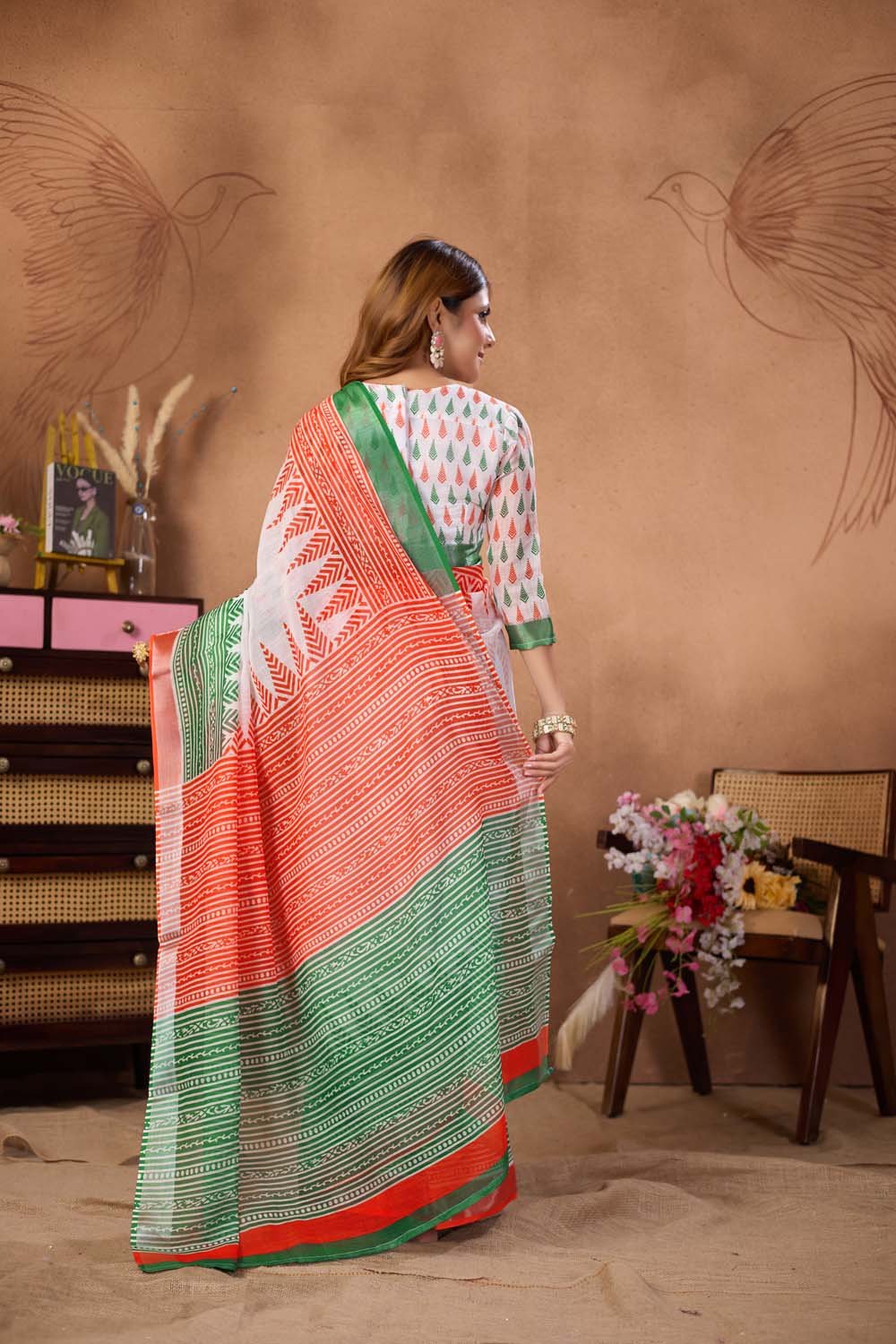 Independence Day Special Tricolor Linen Saree with Blouse