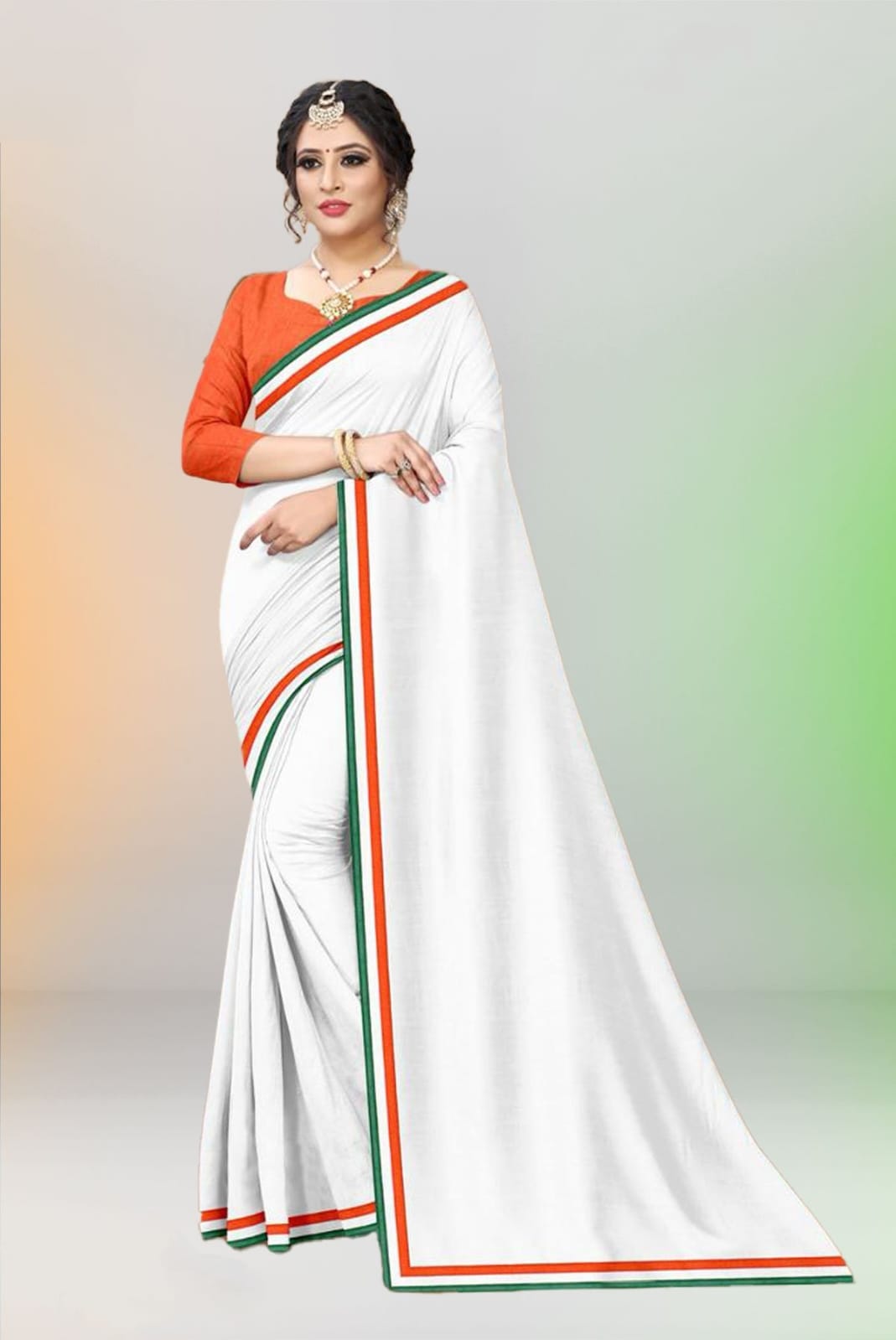 Tricolor Linen Saree with Blouse for Independence Day Special