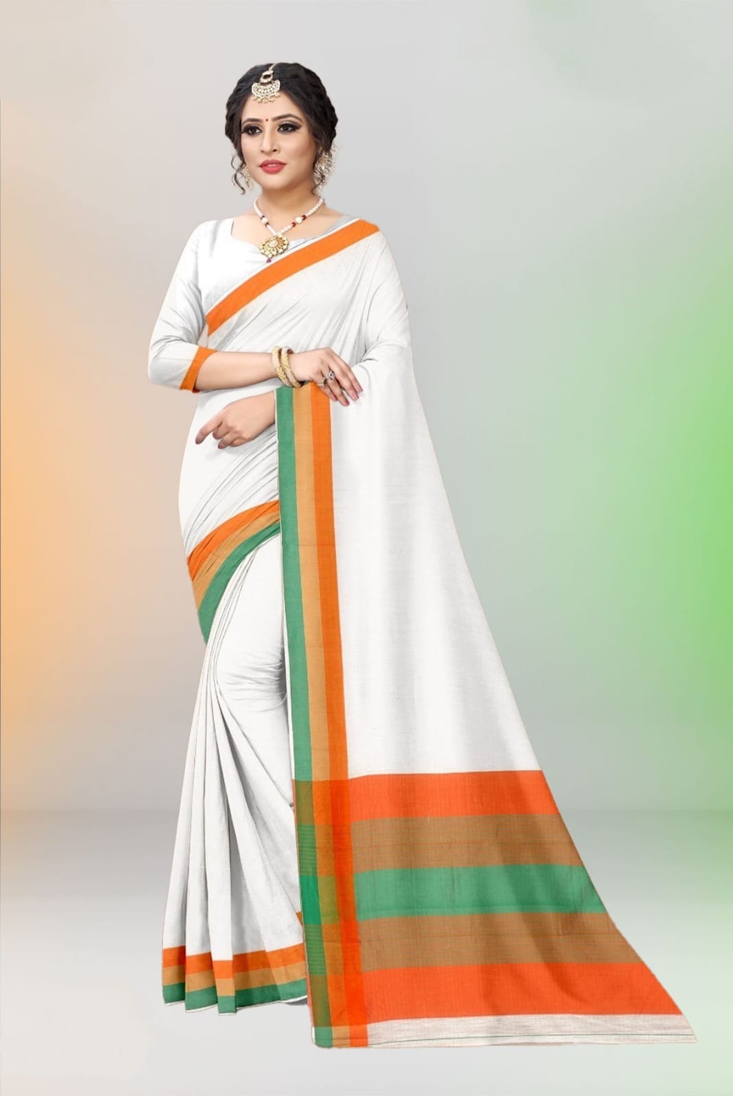 Independence Day Special Tricolor Linen Saree with Blouse