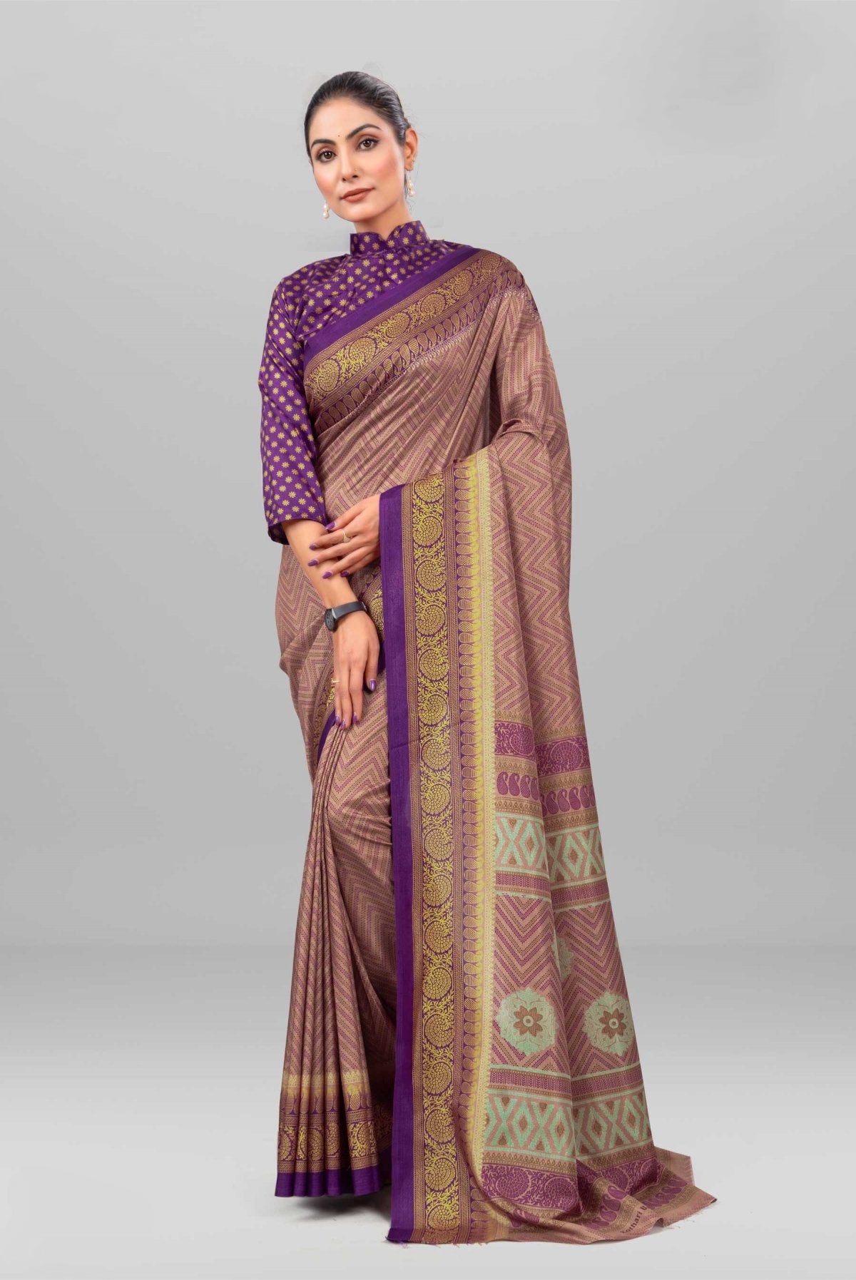 Purple & Gold Corporate Saree Uniform