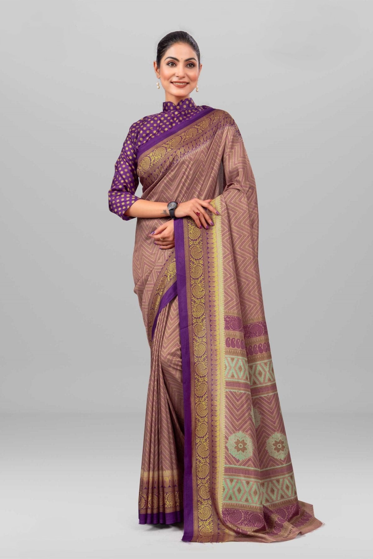 Purple & Gold Corporate Saree Uniform
