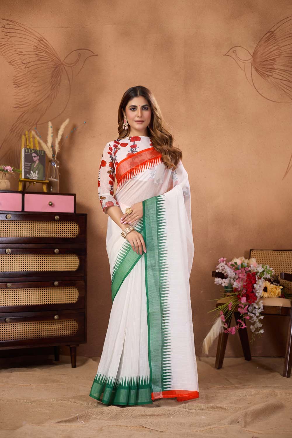 Tiranga Linen Saree with Blouse